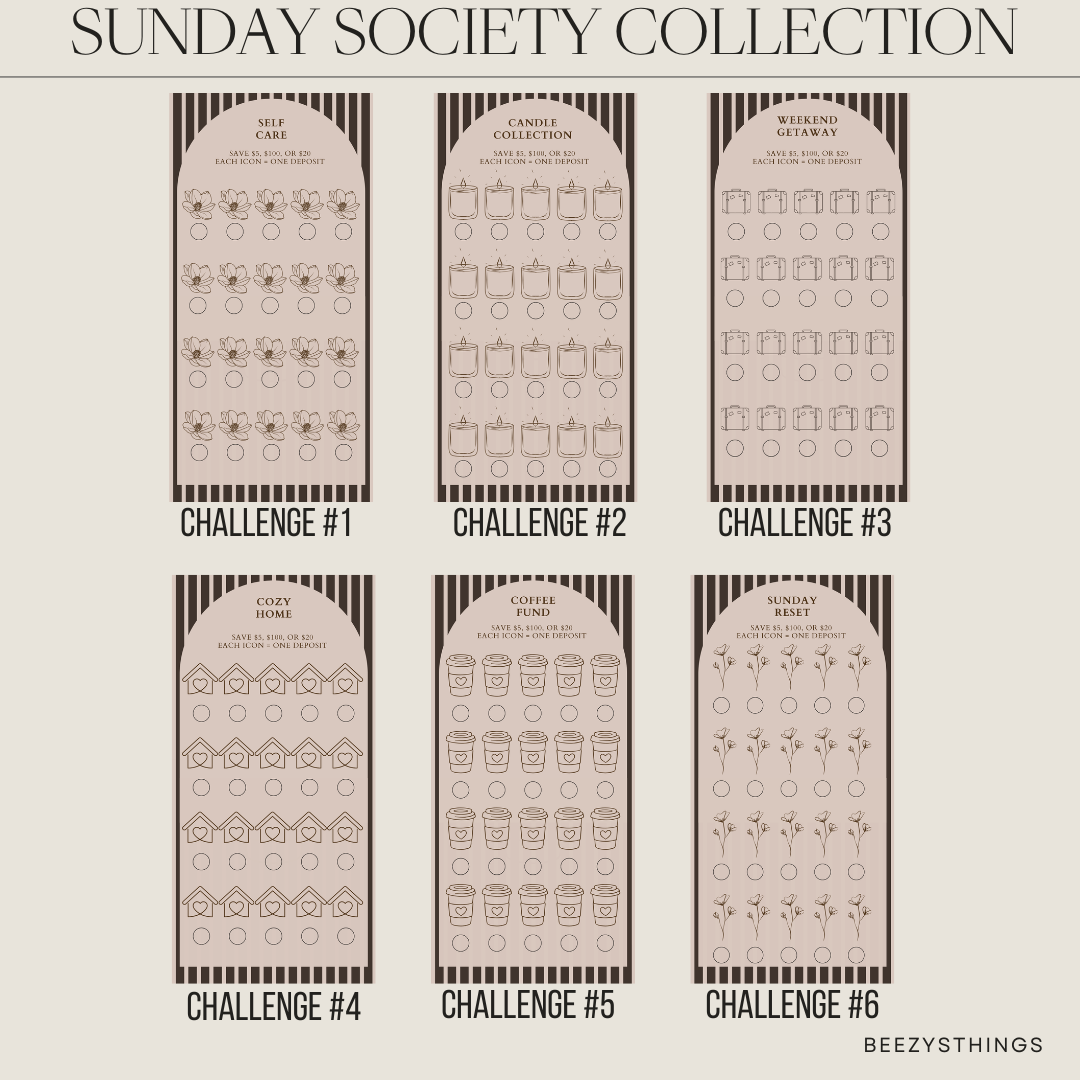 Sunday Society Collection | Cash Stuffing Bundle | A6 Budget Binder Accessories | Savings Challenge Set | Dashboard & Vellum Envelope Collection