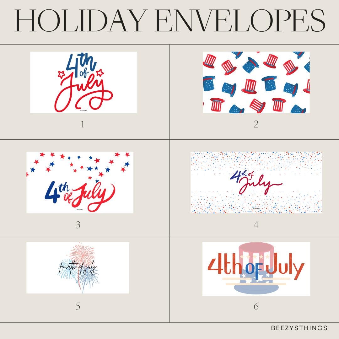 Fourth of July Matte Vellum Holiday Envelopes