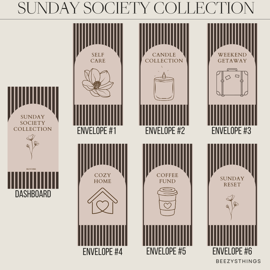 Sunday Society Collection | Cash Stuffing Bundle | A6 Budget Binder Accessories | Savings Challenge Set | Dashboard & Vellum Envelope Collection