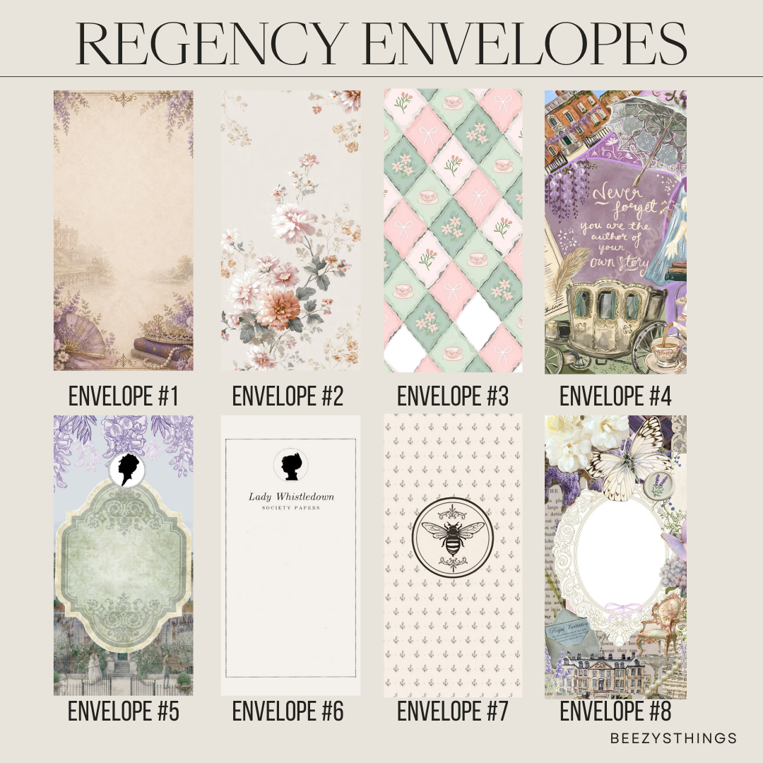 Bridgerton Inspired Cash Stuffing Collection | Regency Savings Challenges, Matte Vellum Envelopes, Laminated Dashboards