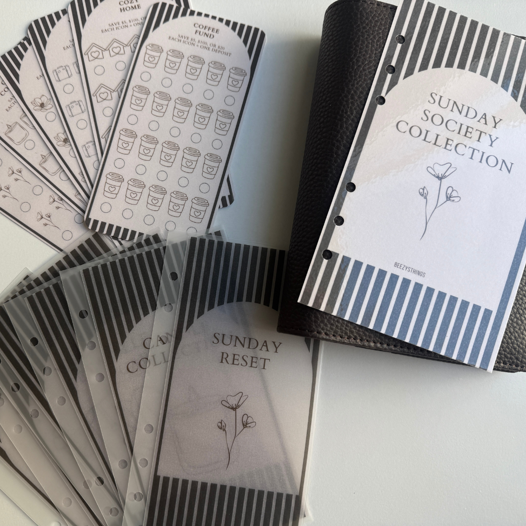 Sunday Society Collection | Cash Stuffing Bundle | A6 Budget Binder Accessories | Savings Challenge Set | Dashboard & Vellum Envelope Collection