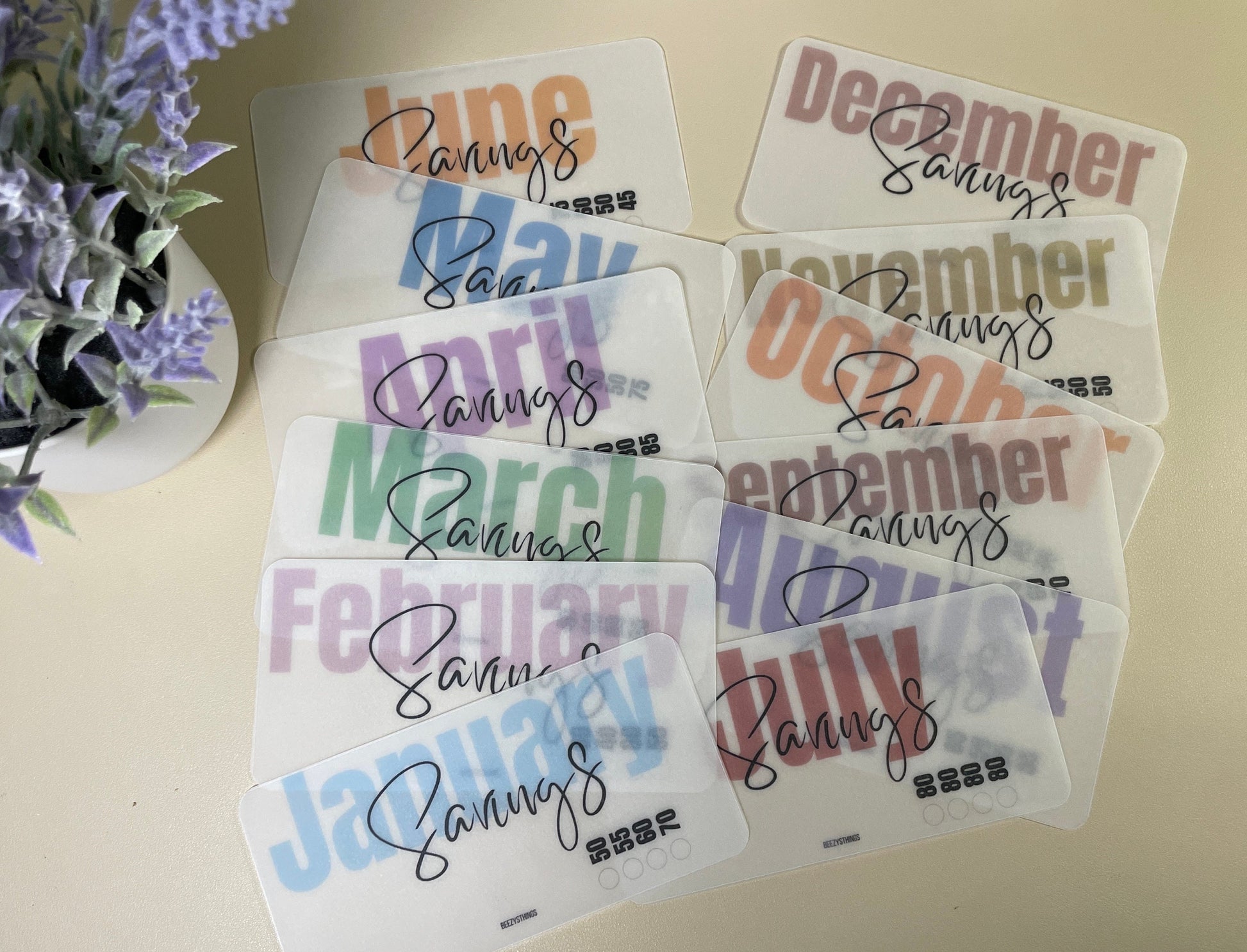 Inserts for the Monthly Savings Challenge  -  Colorful - Mid Range Denominations