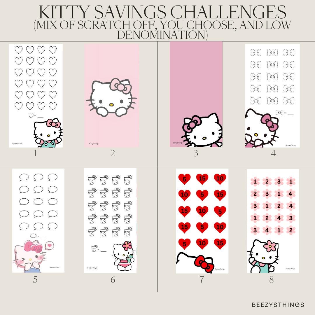 Kitty Savings Challenges (Scratch off, You Choose, and Low Income Denomination)