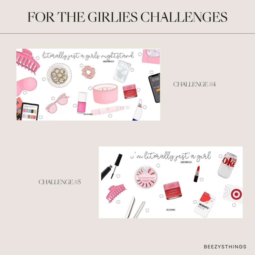 For the Girlies Savings Challenges - Matte Vellum or Glossy Card Stock