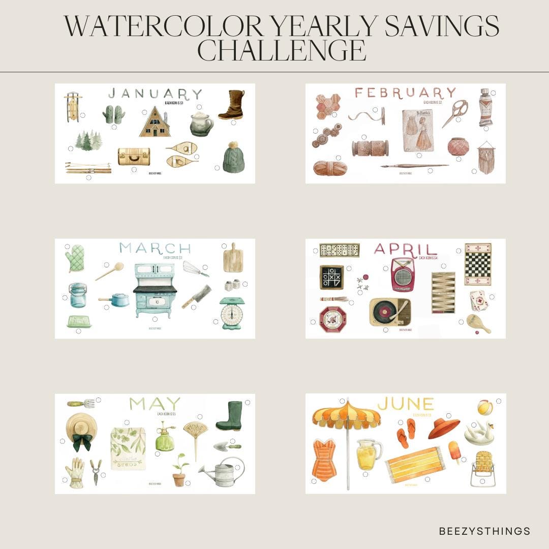 Watercolor Yearly Savings Challenge