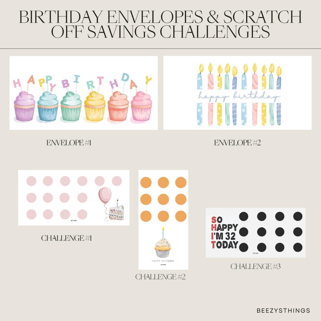 Matte Vellum Birthday Envelopes and Scratch off Savings Challenges