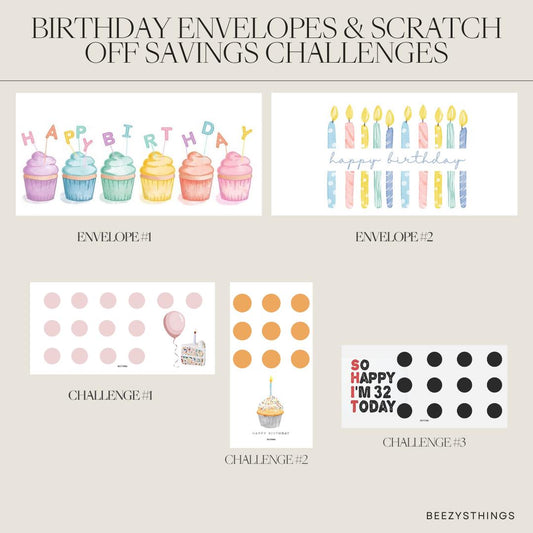 Matte Vellum Birthday Envelopes and Scratch off Savings Challenges