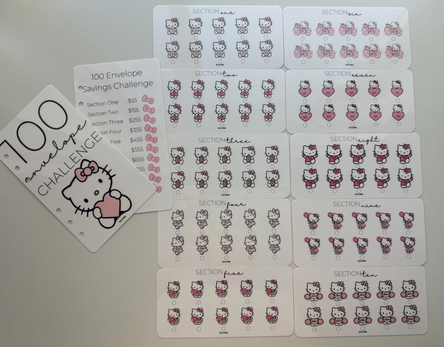 100 Envelope Challenge Inserts - Hello Kitty