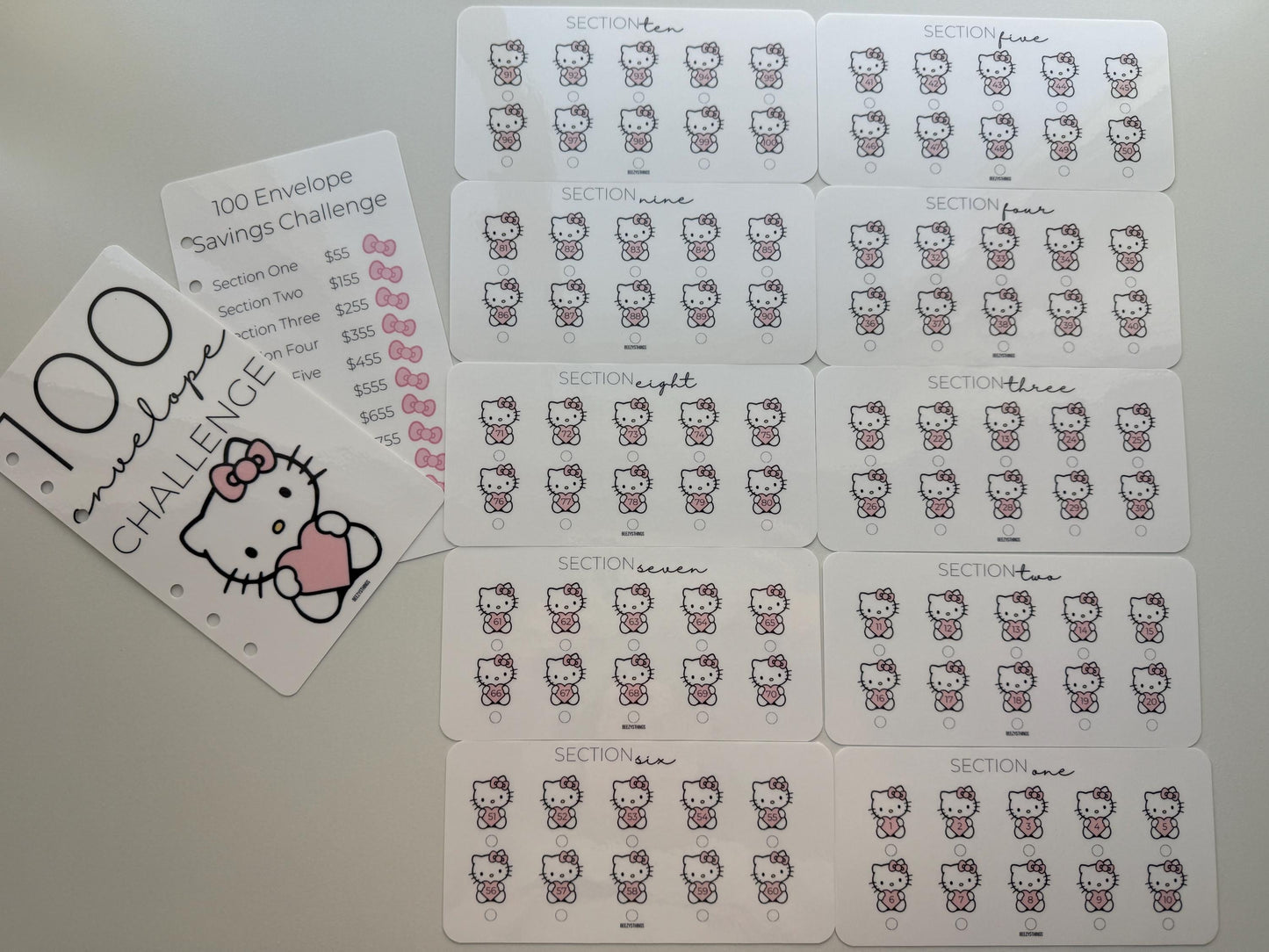 100 Envelope Challenge Inserts - Hello Kitty