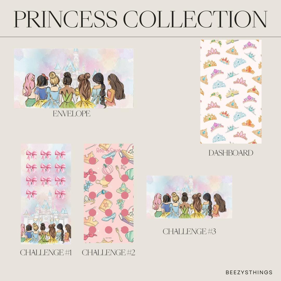 Princess Budgeting Collection | Cash Stuffing Set | Dashboard, Matte Vellum Envelope & Savings Challenges
